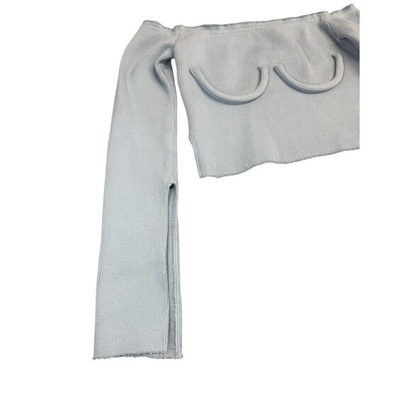 Orseund Iris Bustier Off Shoulder Ribbed Knit Sweater Top Blue M Cotton Blend - Picture 6 of 12